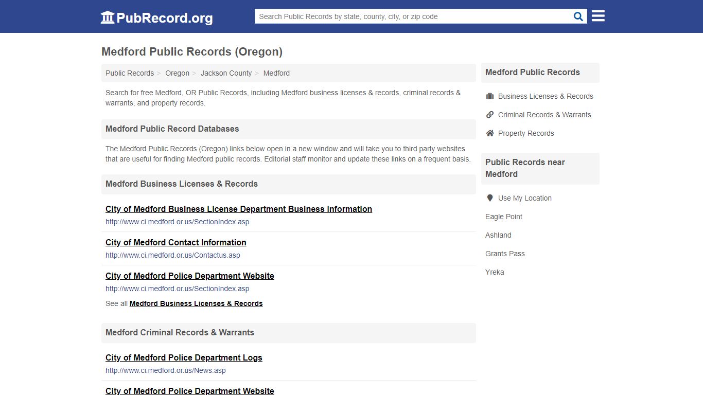 Free Medford Public Records (Oregon Public Records) - PubRecord.org