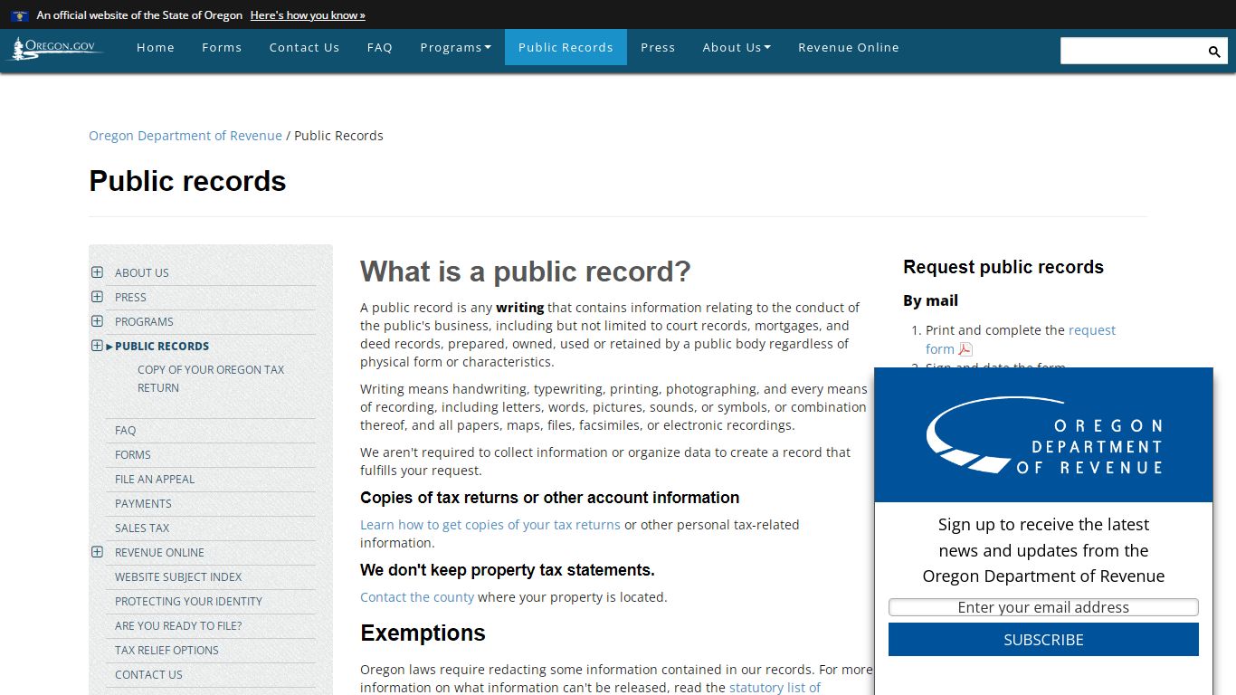 State of Oregon: Public Records - Public records